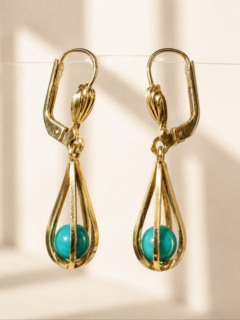1930s German Art Deco GES GESCH Turquoise Drop Earrings Vintage